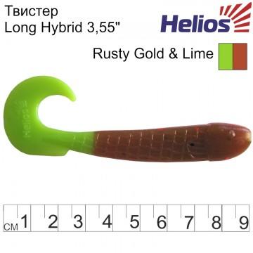 Твистер Helios Long Hybrid 3,55"/9,0 см Rusty Gold & Lime 7шт. (HS-15-017)