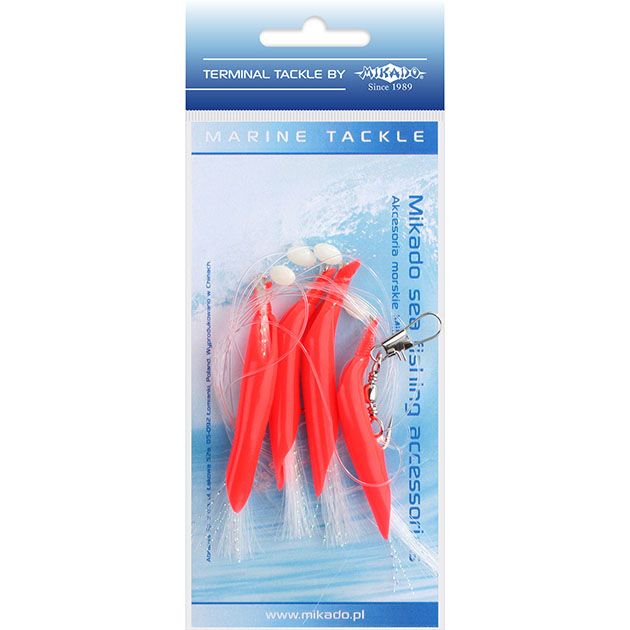 Морская оснастка Mikado HAIR TUBE RIG, крючок № 1/0 RED/WHITE