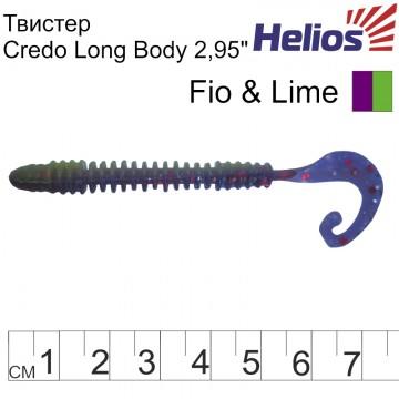 Твистер Helios Credo Long Body 2,95"/7,5 см Fio & Lime 12шт. (HS-9-014)