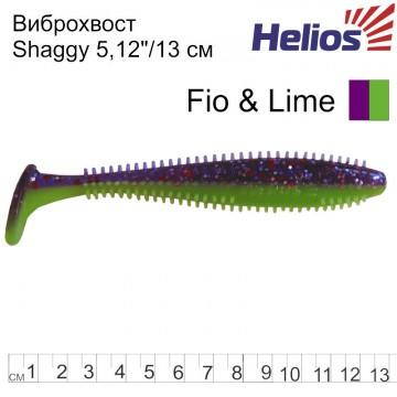 Виброхвост Helios Shaggy 5,12"/13 см Fio & Lime 5шт. (HS-18-014)