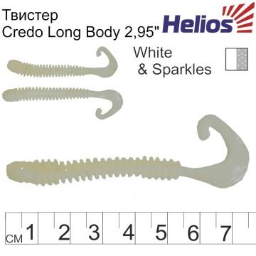 Твистер Helios Credo Long Body 2,95"/7,5 см White & Sparkles 12шт. (HS-9-002)