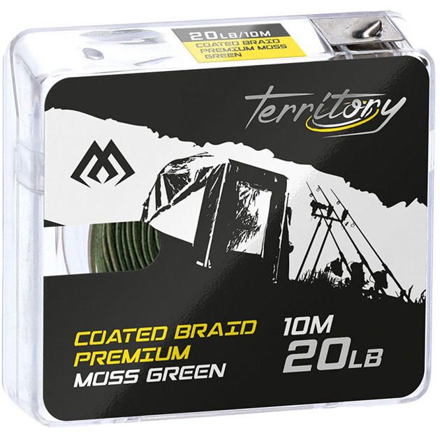 Поводочный плетеный шнур Mikado Territory COATED BRAID PREMIUM мягкий в оболочке 30LB(10 м) тём.-зел