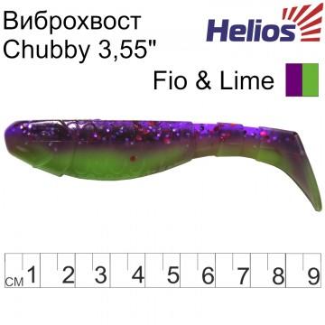 Виброхвост Helios Chubby 3,55"/9 см Fio & Lime 5шт. (HS-4-014)