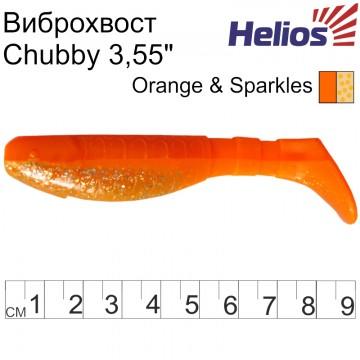 Виброхвост Helios Chubby 3,55"/9 см Orange & Sparkles 5шт. (HS-4-022)