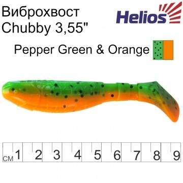 Виброхвост Helios Chubby 3,55"/9 см Pepper Green & Orange 5шт. (HS-4-018)