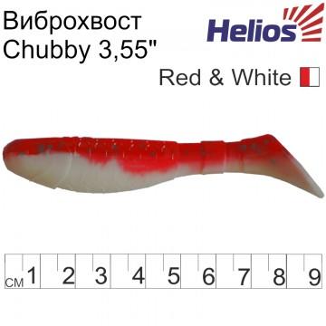 Виброхвост Helios Chubby 3,55"/9 см Red & White 5шт. (HS-4-003)