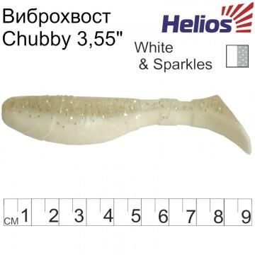 Виброхвост Helios Chubby 3,55"/9 см White & Sparkles 5шт. (HS-4-002)