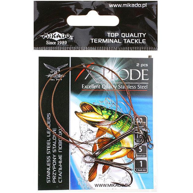 Поводок стальной Mikado X-Plode с вертлюжком и крючком 25 см., 10 кг. ( 2 шт.)
