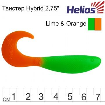 Твистер Helios Hybrid 2,75"/7,0 см Lime & Orange 7шт. (HS-13-020)
