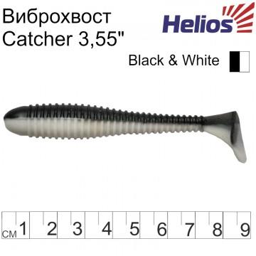 Виброхвост Helios Catcher 3,55"/9 см Black & White 5шт. (HS-2-023)