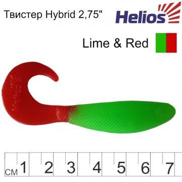 Твистер Helios Hybrid 2,75"/7,0 см Lime & Red 7шт. (HS-13-021)