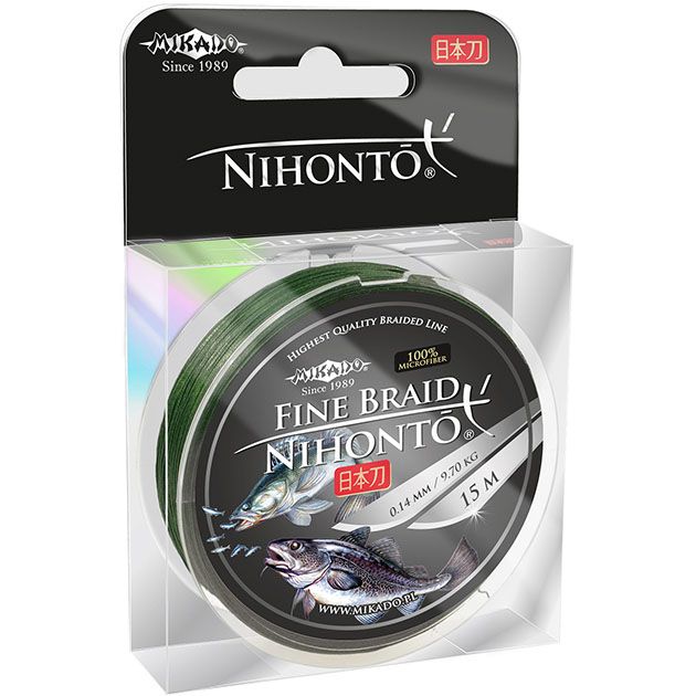 Плетеный шнур Mikado NIHONTO FINE BRAID 0,14 green (15 м) - 9.70 кг.