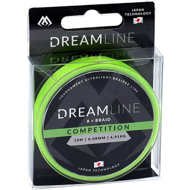 Плетеный шнур Mikado DREAMLINE Competition 0.10 fluo green (10 м) - 8.73 кг.