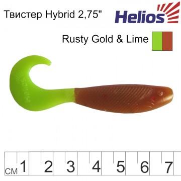 Твистер Helios Hybrid 2,75"/7,0 см Rusty Gold & Lime 7шт. (HS-13-017)