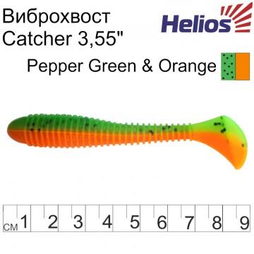 Виброхвост Helios Catcher 3,55"/9 см Pepper Green & Orange 5шт. (HS-2-018)