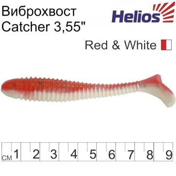 Виброхвост Helios Catcher 3,55"/9 см Red & White 5шт. (HS-2-003)