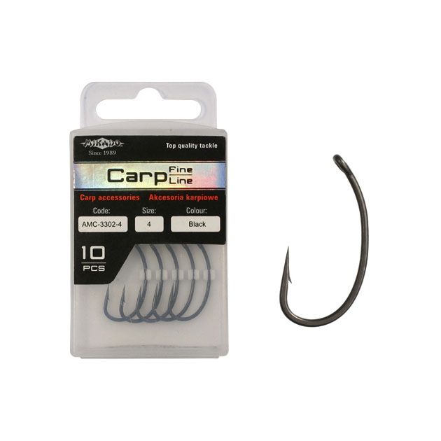 Крючки Mikado Carp Fine Line с тефлоновым покрытием - 3302  № 2 (с ушком) ( 10 шт.)