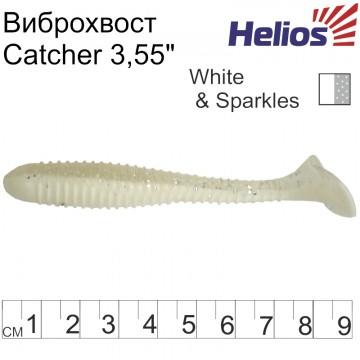 Виброхвост Helios Catcher 3,55"/9 см White & Sparkles 5шт. (HS-2-002)