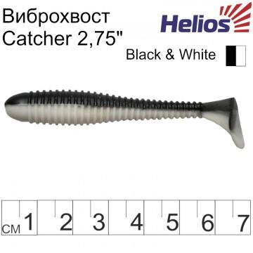 Виброхвост Helios Catcher 2,75"/7 см Black & White 7шт. (HS-1-023)