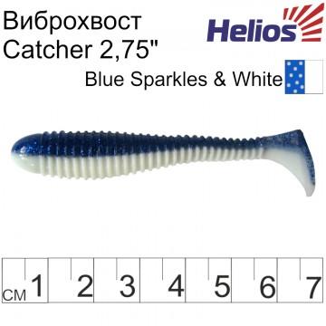 Виброхвост Helios Catcher 2,75"/7 см Blue Sparkles & White 7шт. (HS-1-026)