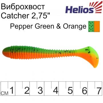 Виброхвост Helios Catcher 2,75"/7 см Pepper Green & Orange 7шт. (HS-1-018)