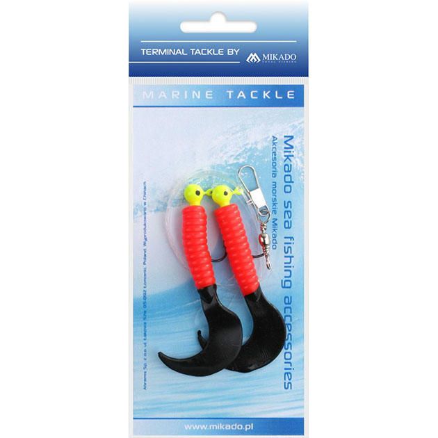 Морская оснастка Mikado на треску PILK TWIST JIGHEAD RIG 5.5см, 6г. (2шт.) крючки №1/0 красно-чёрный