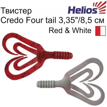 Твистер Helios Credo Four tail 2,35"/6,0 см Red & White 10шт. (HS-20-003)