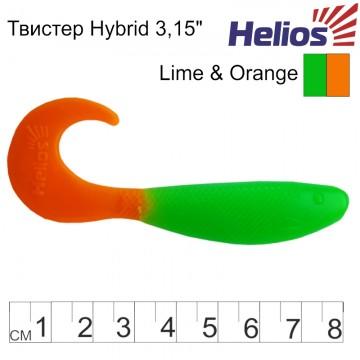 Твистер Helios Hybrid 3,15"/8,0 см Lime & Orange 7шт. (HS-14-020)