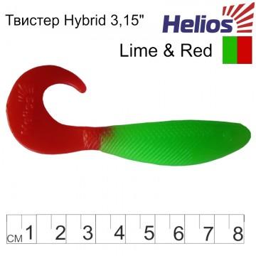 Твистер Helios Hybrid 3,15"/8,0 см Lime & Red 7шт. (HS-14-021)