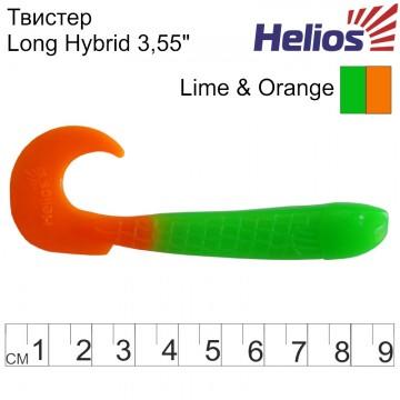 Твистер Helios Long Hybrid 3,55"/9,0 см Lime & Orange 7шт. (HS-15-020)