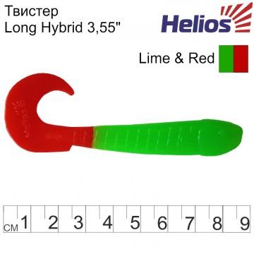 Твистер Helios Long Hybrid 3,55"/9,0 см Lime & Red 7шт. (HS-15-021)