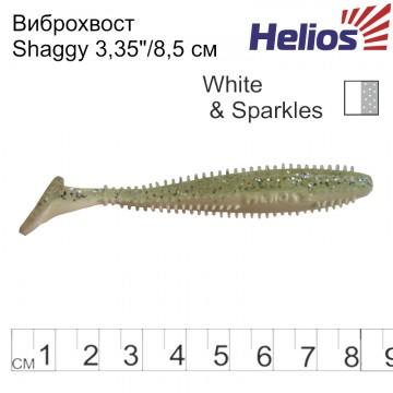 Виброхвост Helios Shaggy 3,35"/8,5 см White & Sparkles 5шт. (HS-16-002)